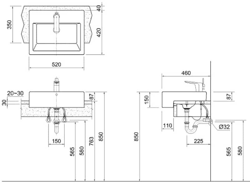 chiều cao lắp đặt lavabo tiêu chuẩn